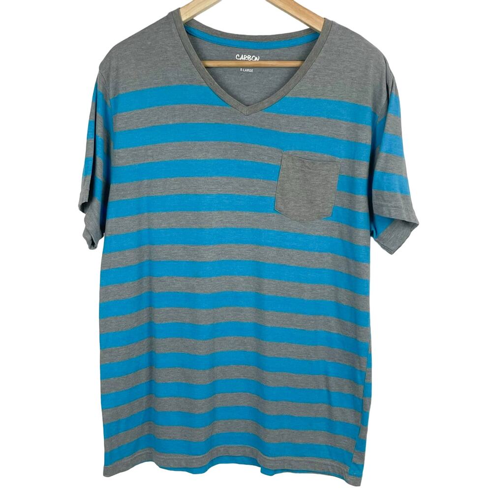 Carbon V Neck Tee Size XL Blue Gray Striped Knit Casual Shirt Skater Urban